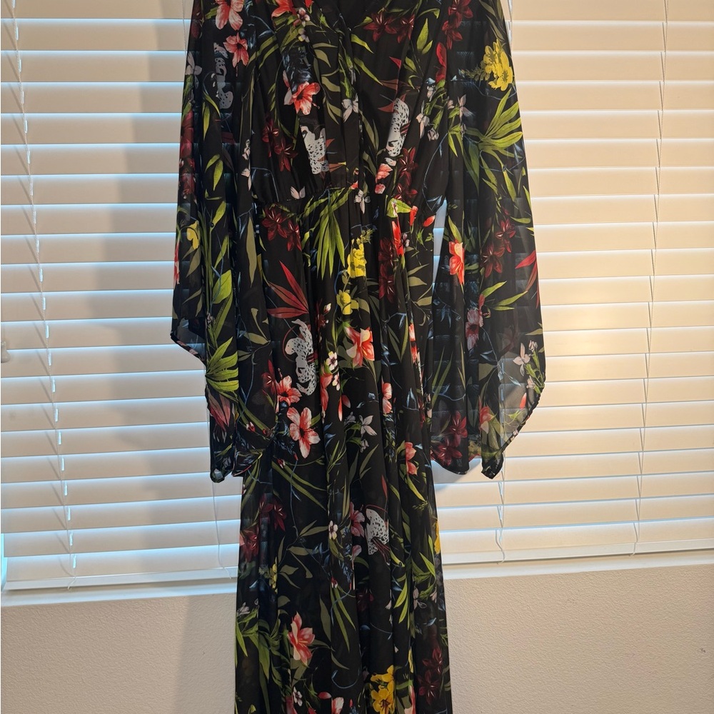 Black and Pink Maxi Dress with Dolman Sleeves for Weddings
